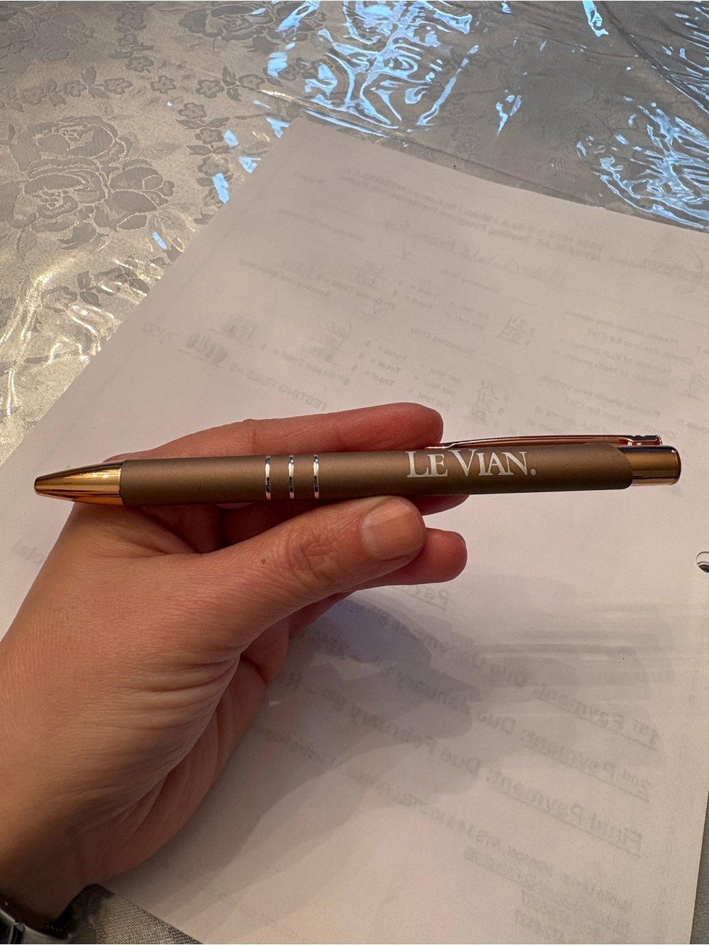 Authentic Le Vian Branded Gold-Tone Ballpoint Pen (Blue Ink)